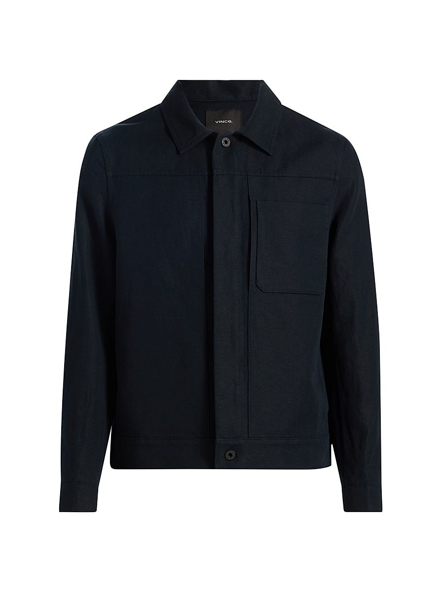 Men's Pleated Cotton-Linen Trucker Jacket - Coastal - Size XXL