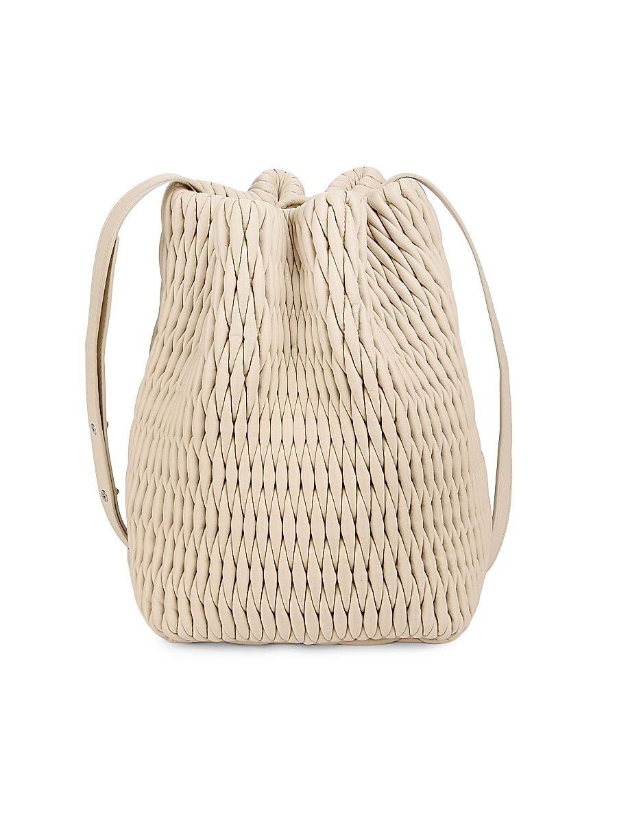 Women's Ivy Smocked Faux Leather Bucket Bag - Champagne