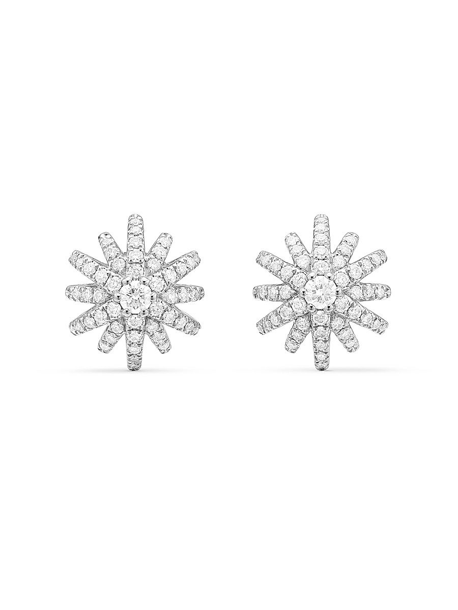 Women's Starburst Stud Earrings in 18K White Gold with Diamonds, 11.7mm - Diamond