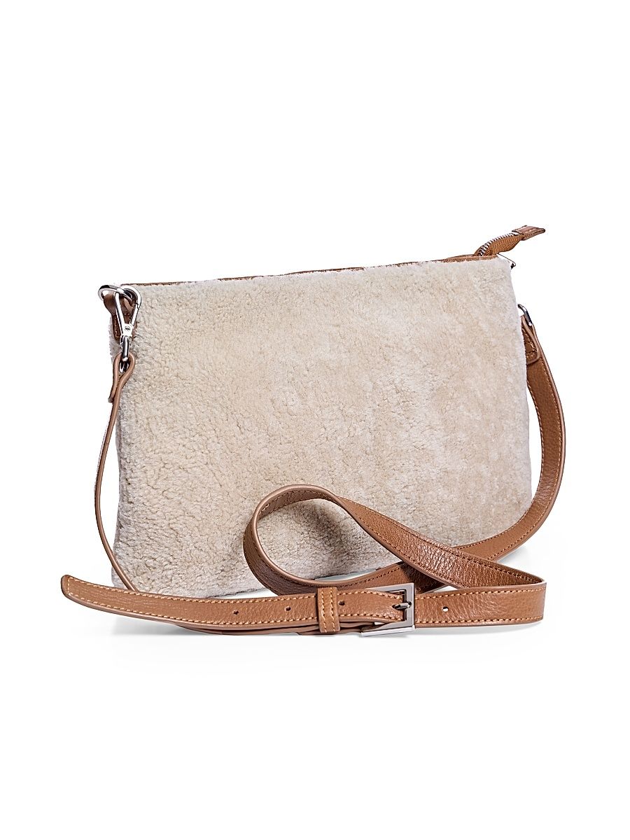 Women's Curly Shearling Crossbody Bag - Cream Brown
