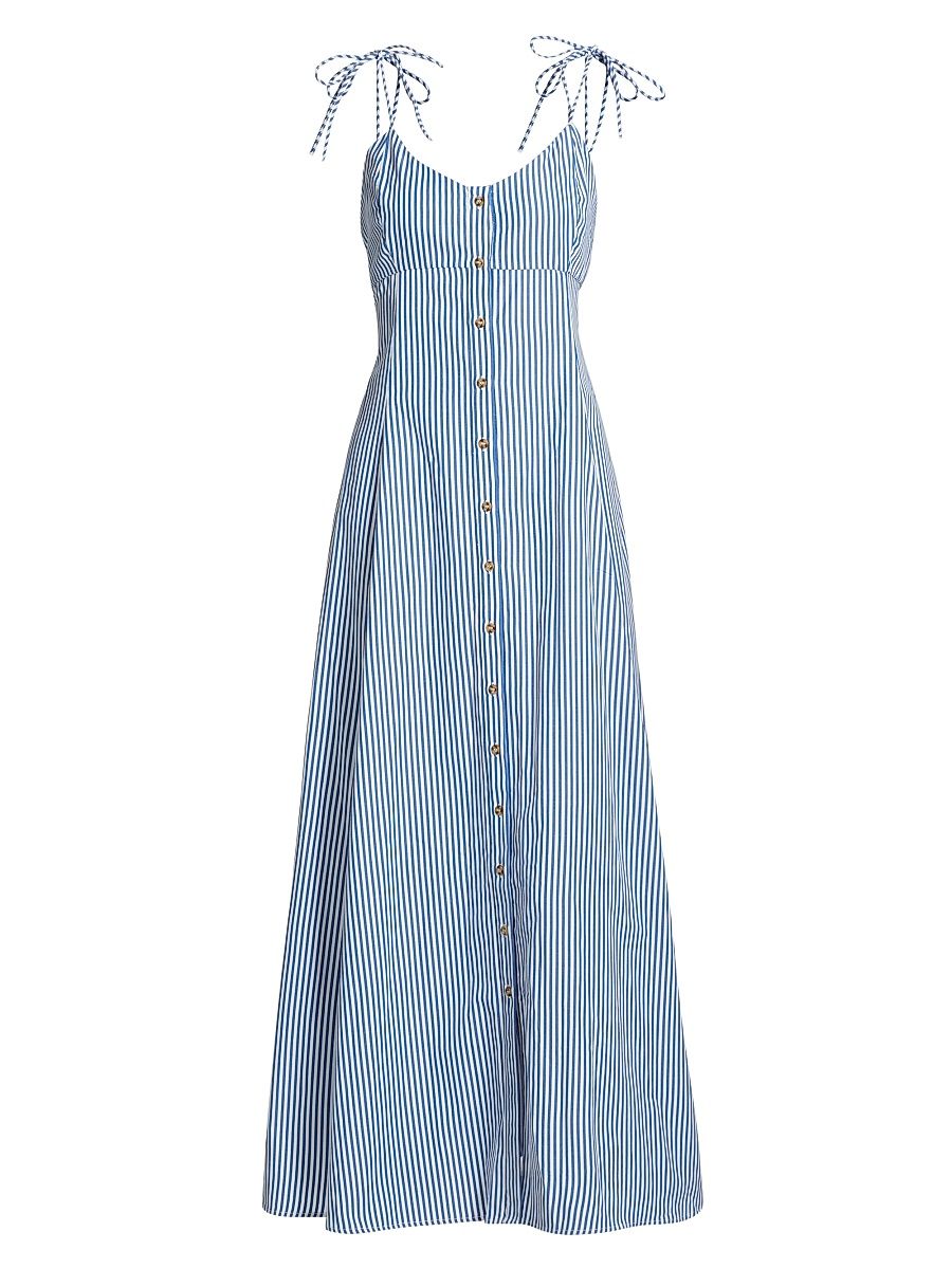 Women's High Garden Striped Cotton Sleeveless Maxi Dress - Blue Stripe - Size 10