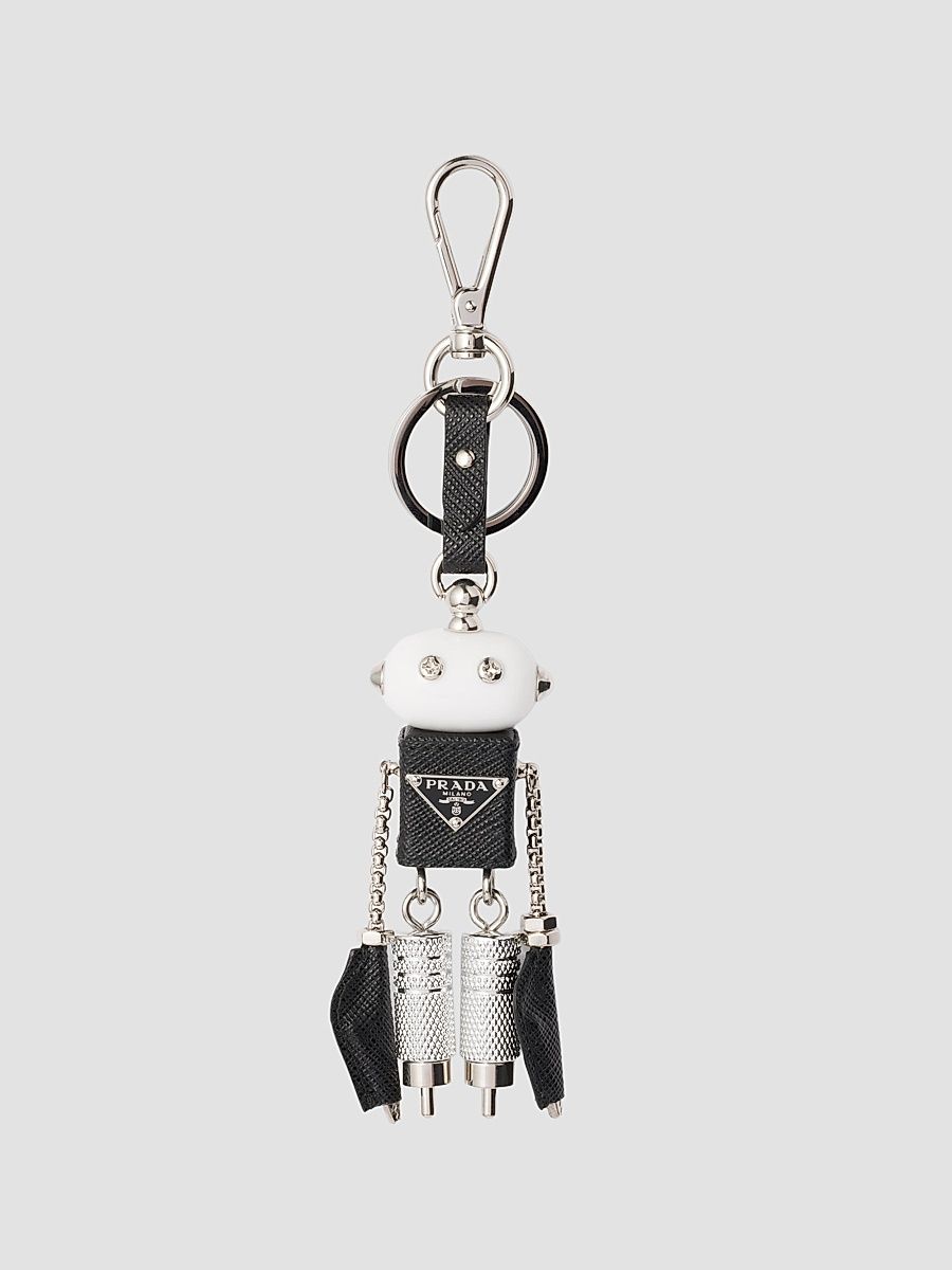 Men's Robot Saffiano Leather Keychain Charm - Multicolored