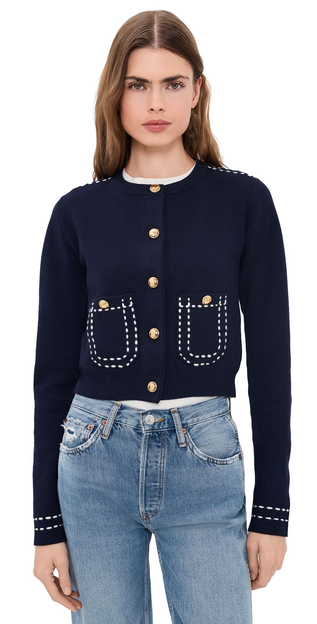 English Factory Stitch Detail Cardigan Navy XS