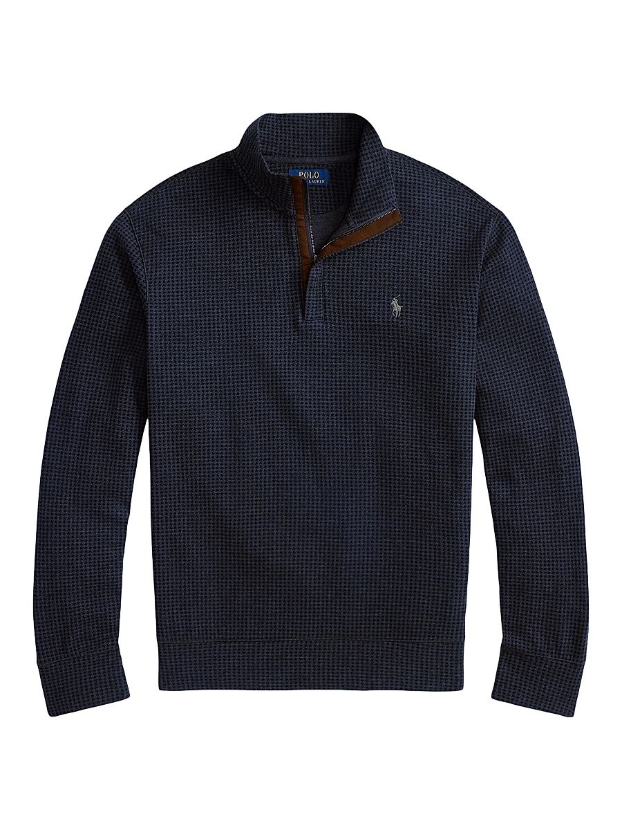 Men's Houndstooth Quarter-Zip Polo - Winter Navy Heather Dogtooth - Size Medium