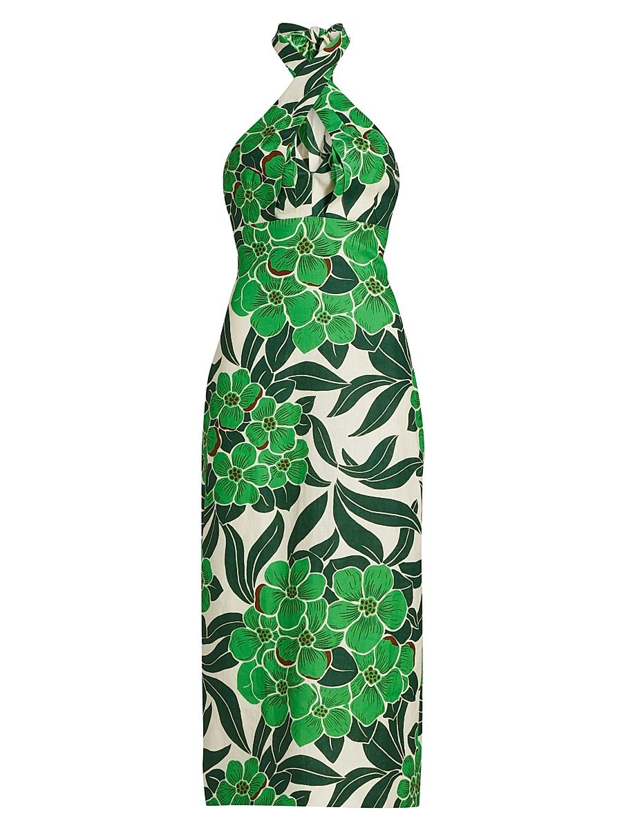 Women's Perla Tropical Halter Midi-Dress - Palm Beach Green - Size 0
