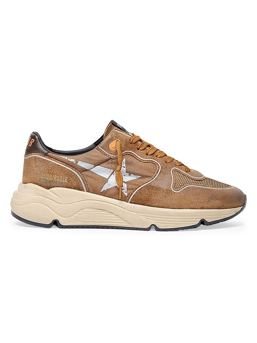 Men's Running Sole Suede & Mesh Low-Top Sneakers - Burnt Brown - Size 13