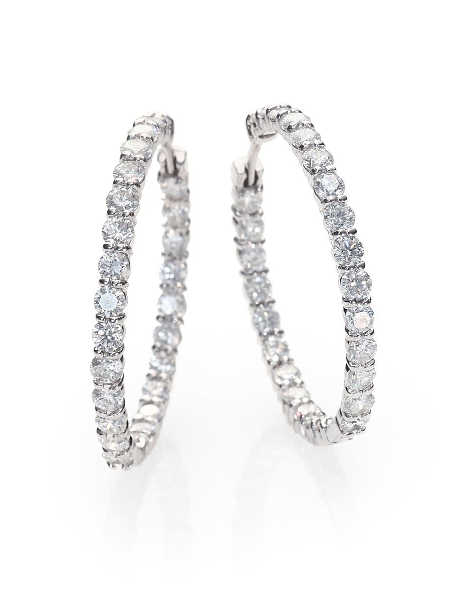 Women's 18K White Gold & 5.55 TCW Diamond Inside-Out Hoop Earrings - White Gold
