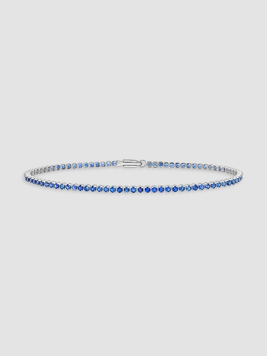 Women's 18K White Gold Sapphire Bracelet, 7" - White Gold