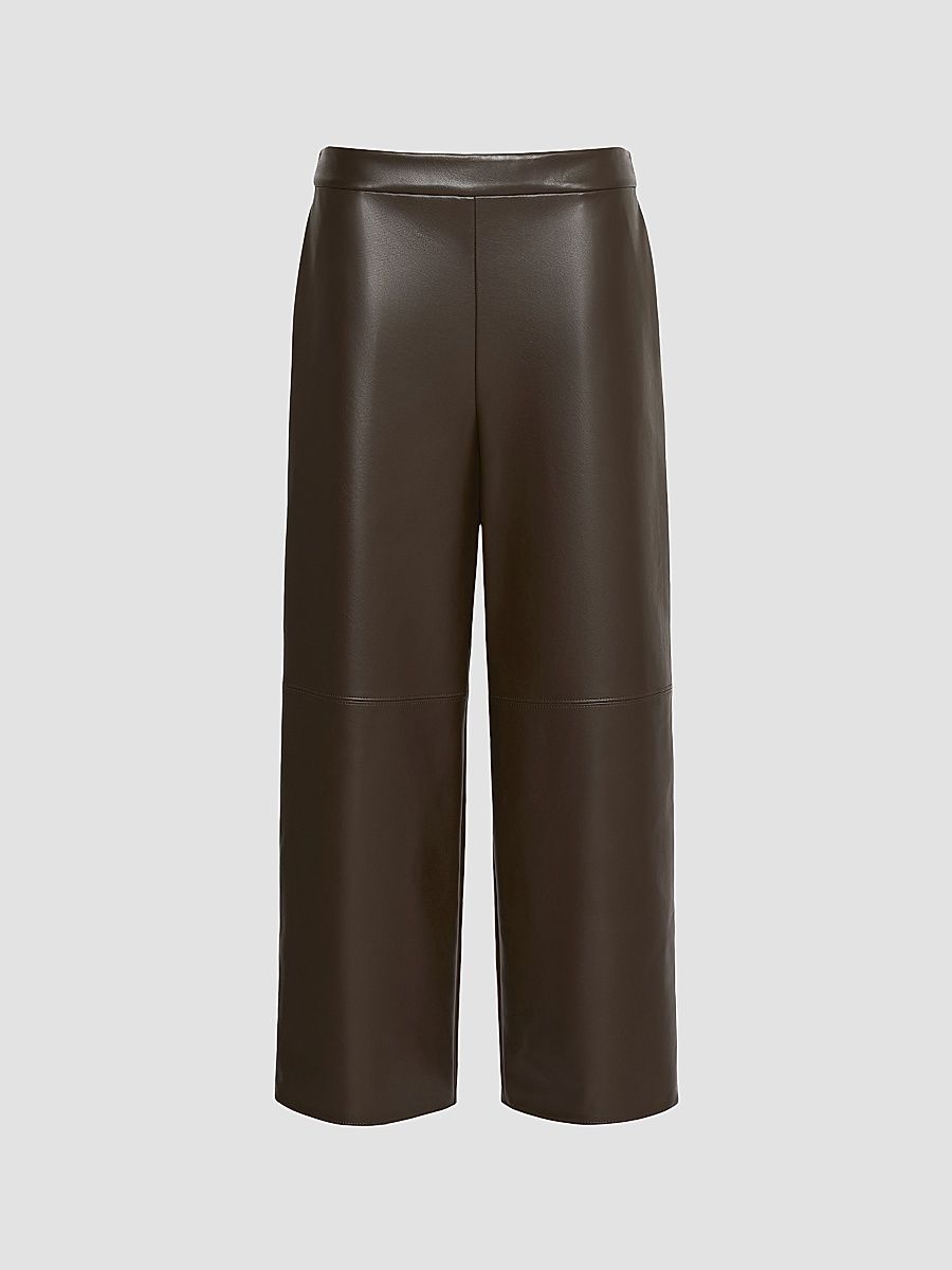 Women's Coated Jersey Cropped Trousers - Dark Bown - Size XL
