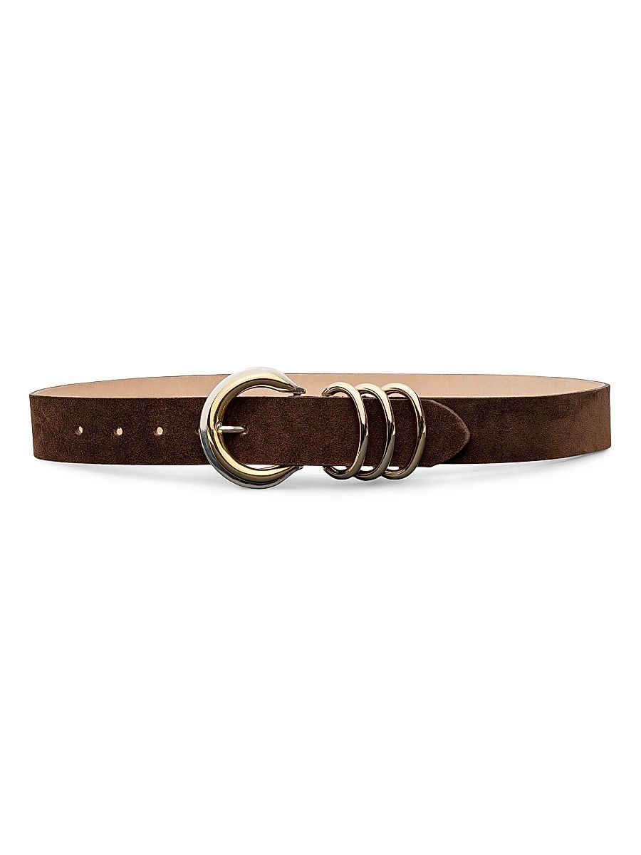 Women's Two-Tone Buckle Suede Belt - Chocolate - Size XS