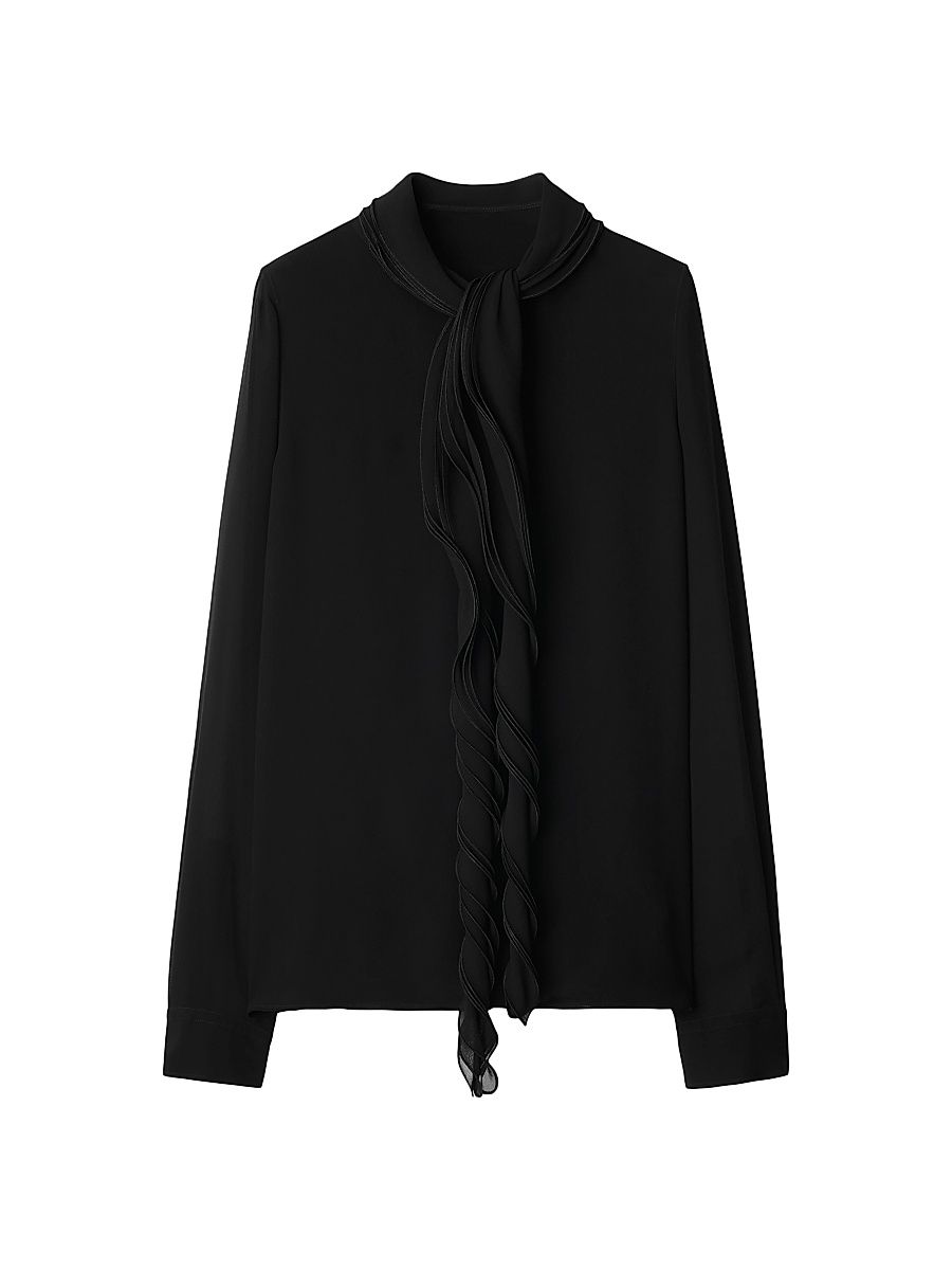 Women's Silk Ruffle Blouse - Black - Size 8