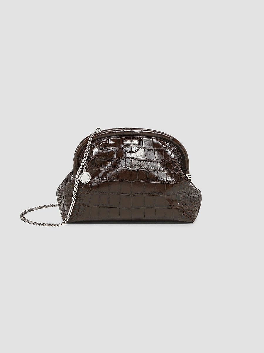 Stella McCartney Women's Falabella Croc-Embossed Clutch - Coffee