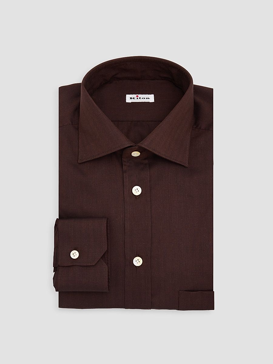 Men's Herringbone Twill Shirt - Brown - Size 16