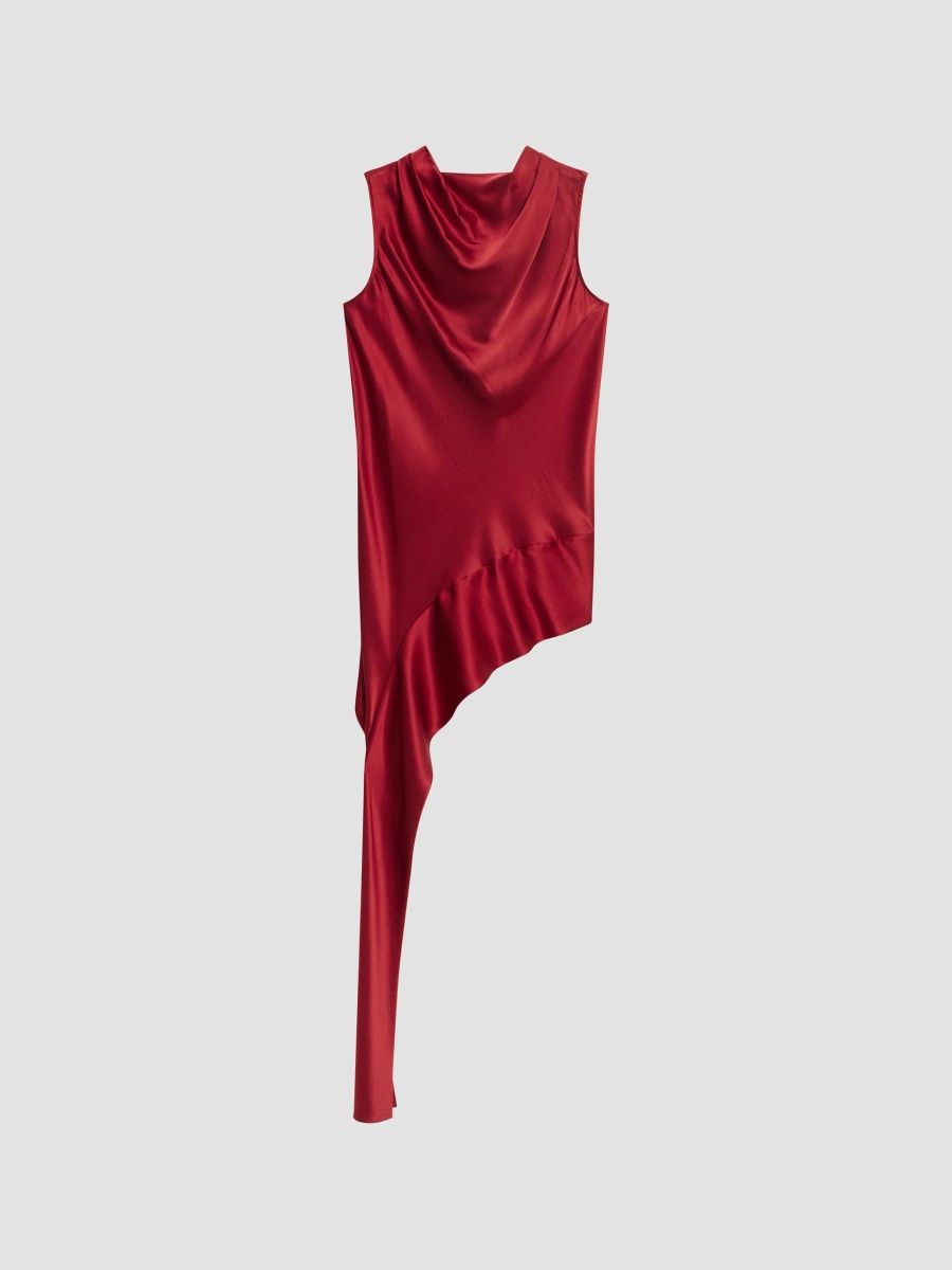 Helmut Lang Women's Asymmetric Silk Cowlneck Sleeveless Top - Dahlia - Size Large