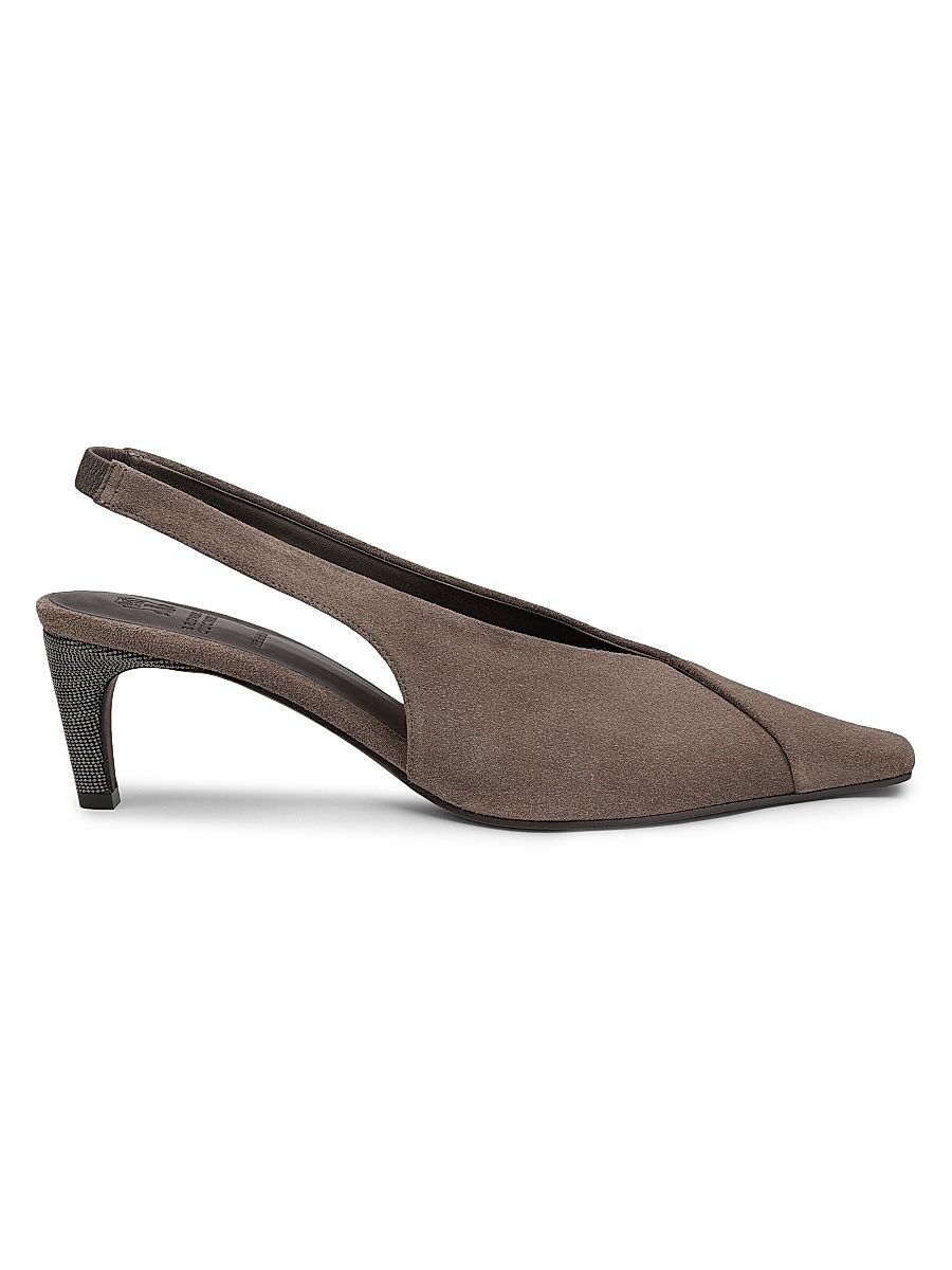 Women's Suede Snip-Toe Slingback Pumps - Brown - Size 8