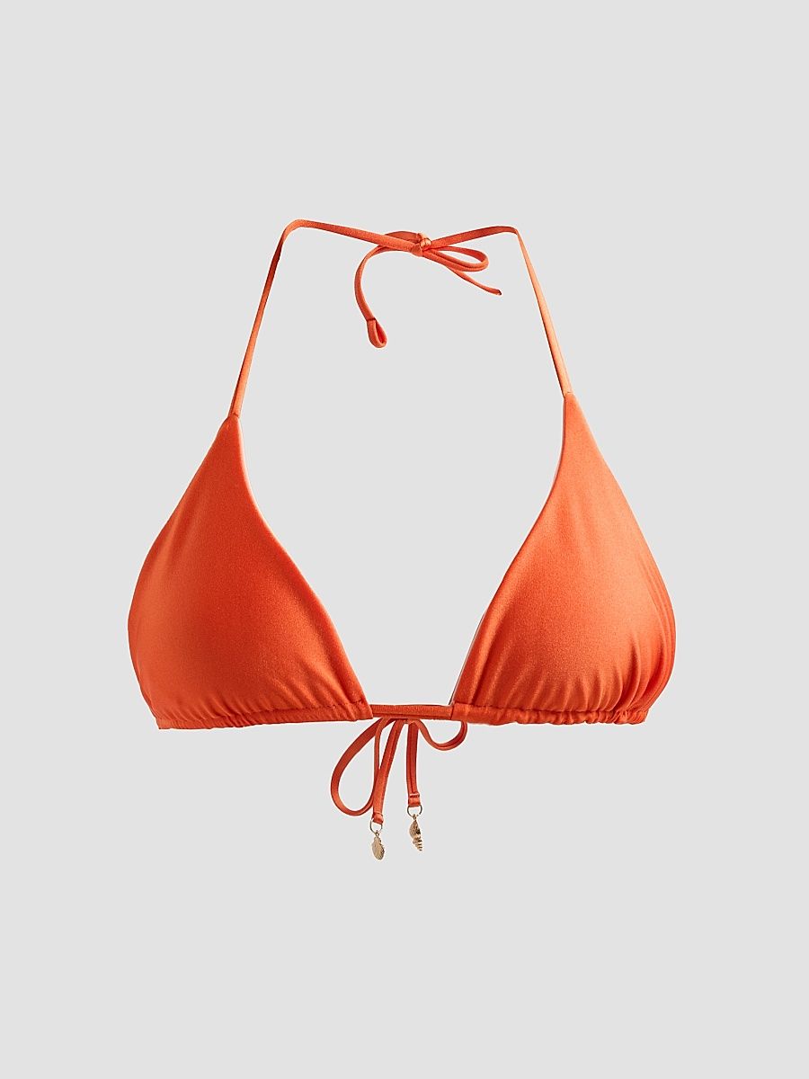 Women's Ammama Reversible Triangle Bikini Top - Vermillion And Blush - Size Large