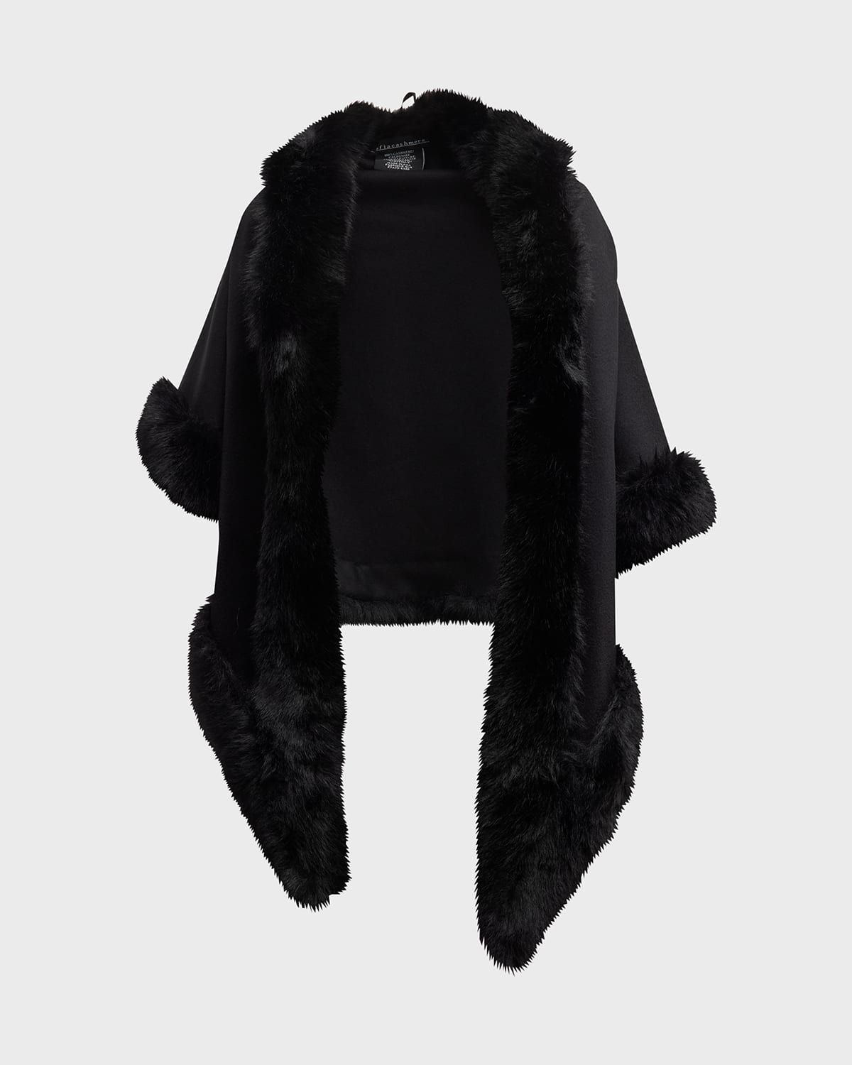 Cashmere Faux Fur Trimmed Diamond Wrap