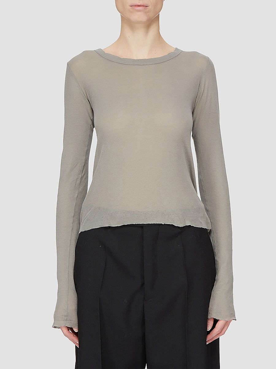Women's Semi-Sheer Raw-Hem Crop T-Shirt - Steel - Size 4