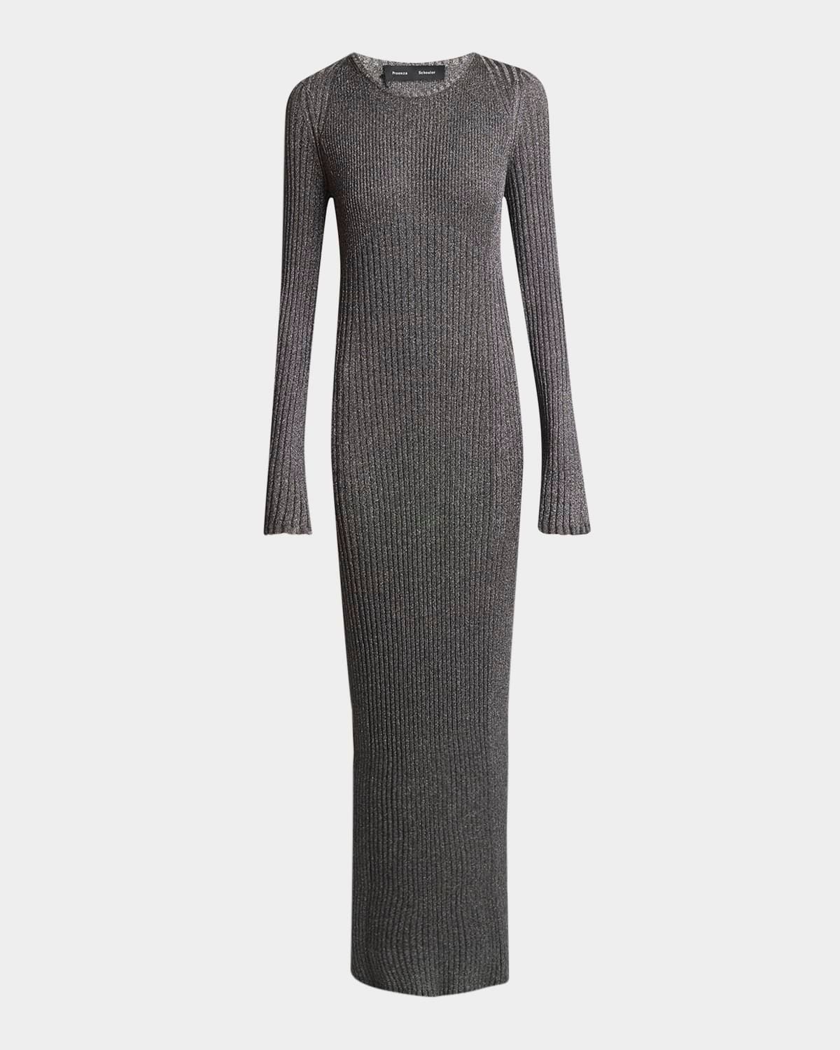 Joni Metallic Rib Long-Sleeve Maxi Sweater Dress