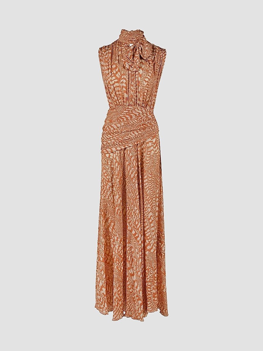 Women's Saffron Breeze Silk Maxi Dress - Ecru Peach - Size 4