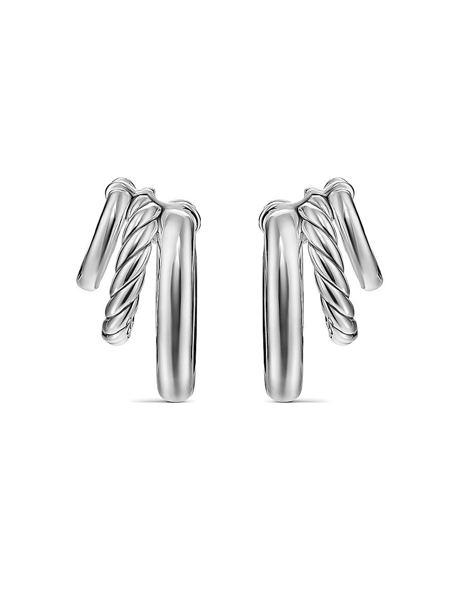 Women's Mercer Three Row Hoop Earrings in Sterling Silver, 21MM - Silver