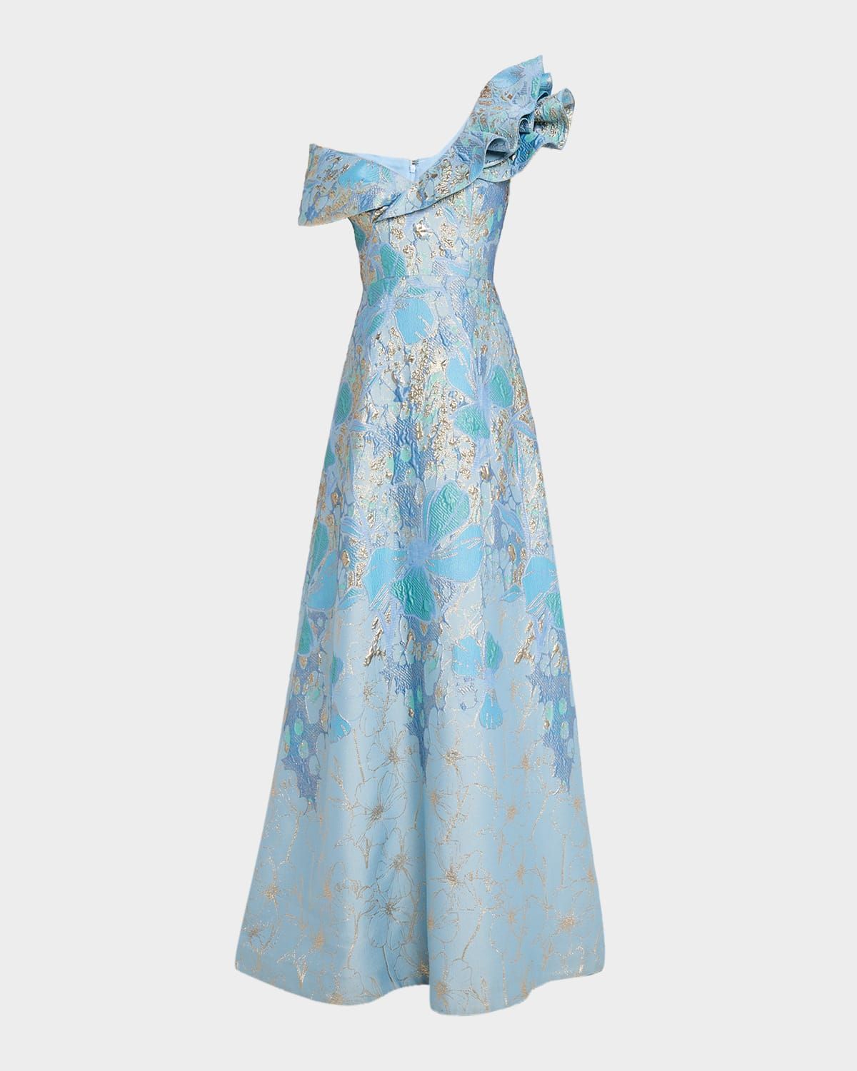 One-Shoulder Metallic Jacquard Gown