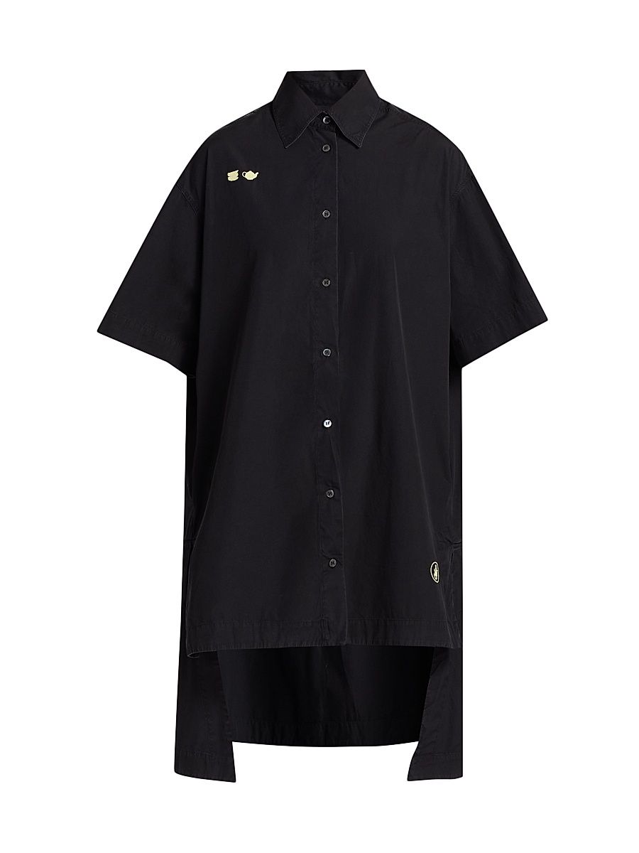 Women's Step-Hem Cotton Shirtdress - Washed Black - Size 2