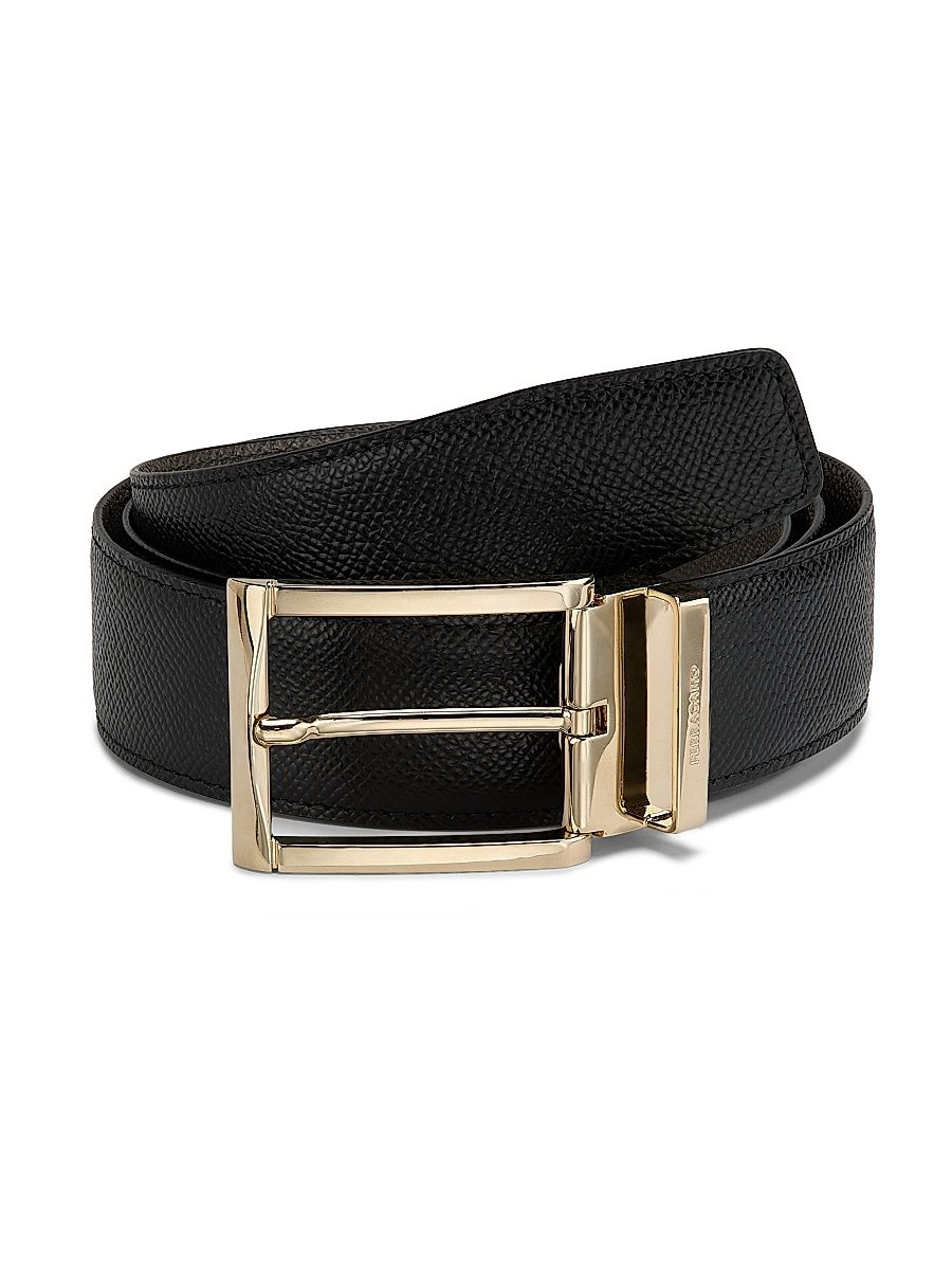 Men's Adjustable Grained Leather Belt - Nero Concrete - Size 38