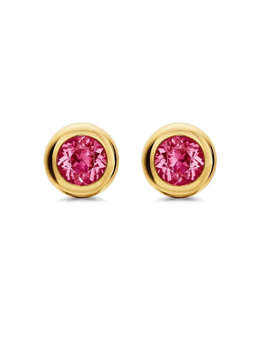 Women's Bezel Set Stud Earrings in 18K Yellow Gold - Pink Tourmaline