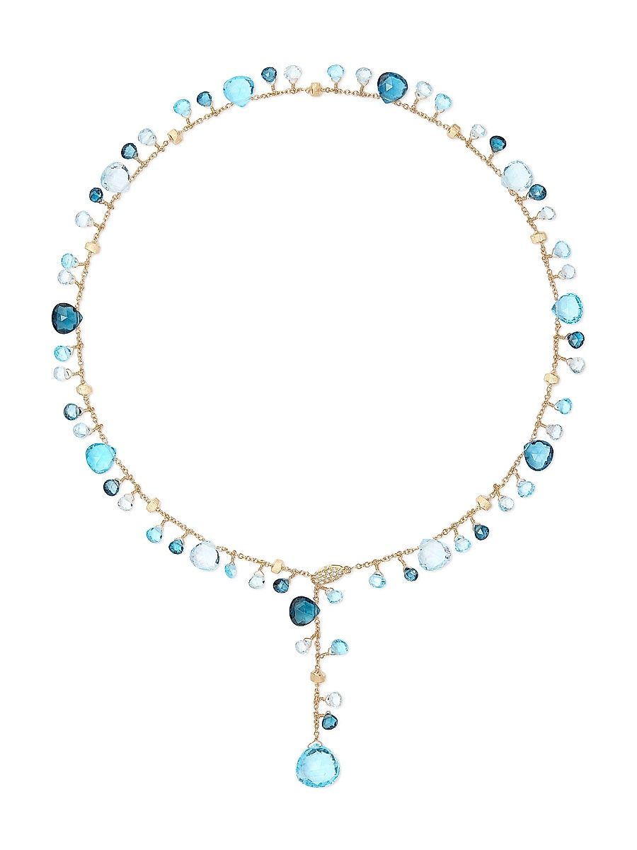 Women's Paradise Topaz 18K Yellow Gold, 0.10 TCW Diamond & Mixed Topaz Lariat Necklace - Yellow Gold