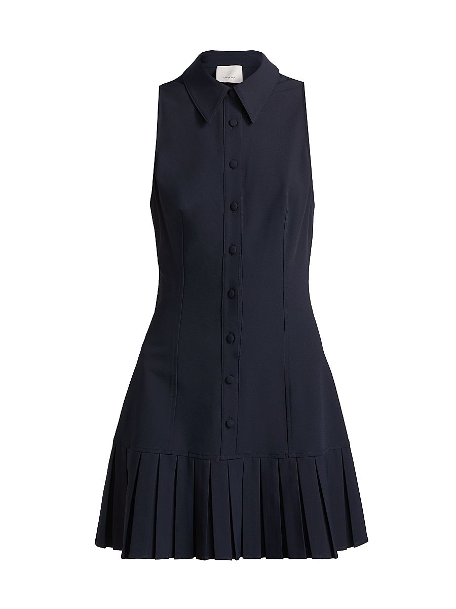 Women's Lucilla Pleated Crepe A-Line Minidress - Navy - Size 12