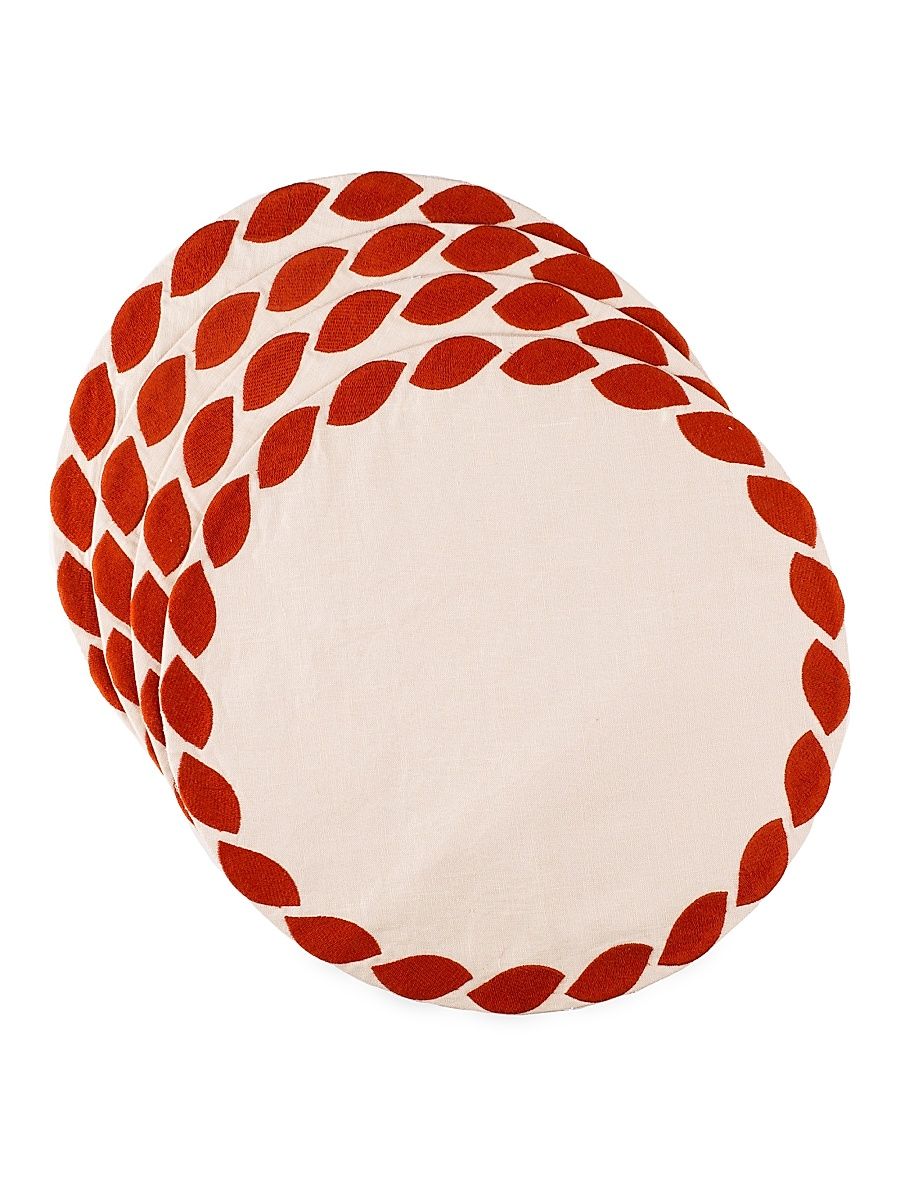 Ribbon Weave Embroidered 4-Piece Linen Placemat Set - Weave Red Green