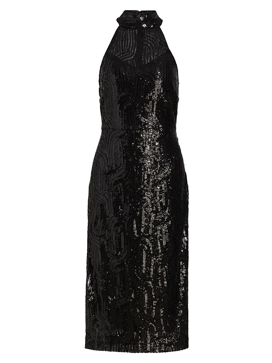 Women's Bella Sequin Halterneck Midi-Dress - Noir With Noir Sequins - Size 12