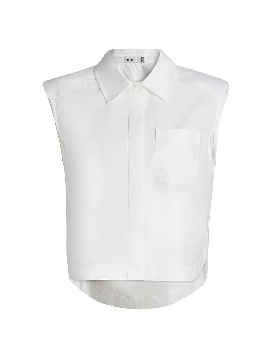 Women's Winslow Cropped Sleeveless Button-Front Shirt - White - Size Small
