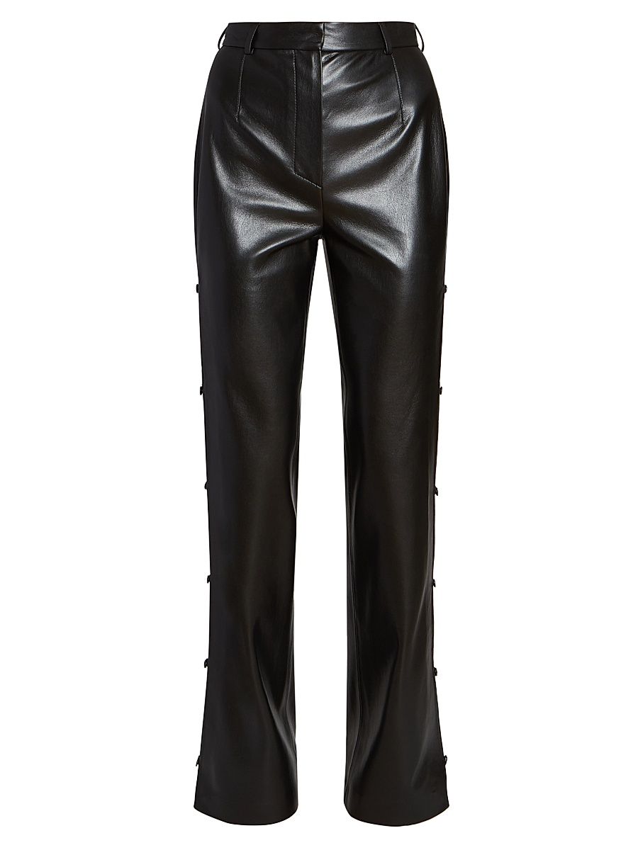 Women's Felina Faux Leather Side-Button Pants - Black - Size Large