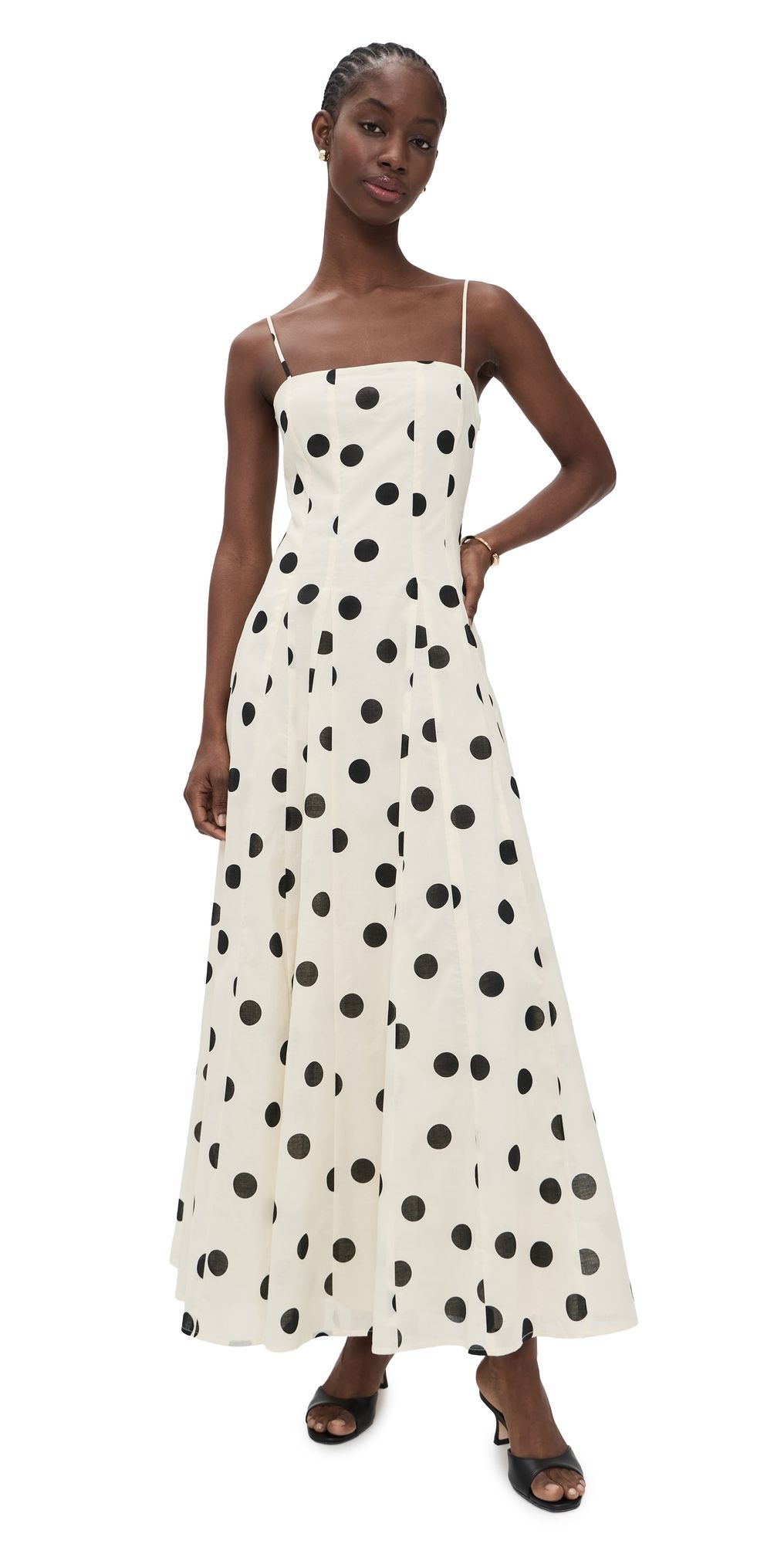 WAYF Carolina Godet Dress Ant Ivory Polka Dot L