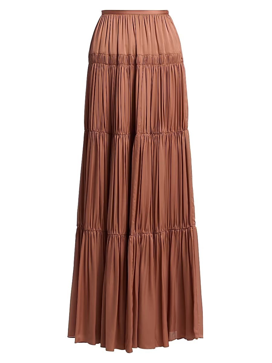 Women's Gaelle Silk Tiered High-Waisted Maxi Skirt - Desert Rose - Size 8