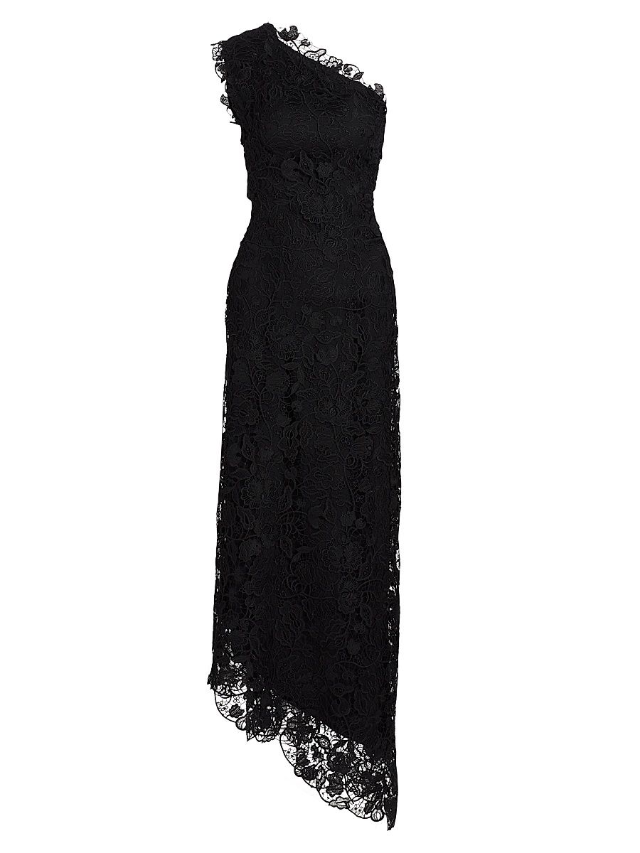 Women's Floral Lace One-Shoulder Cocktail Dress - Noir - Size 16