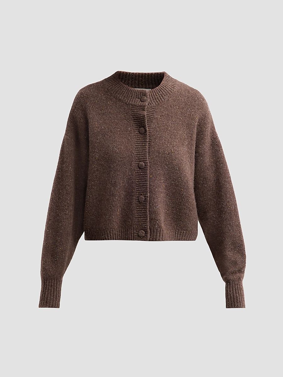 Women's Flecked Wool-Cashmere Cardigan - Brown - Size XL
