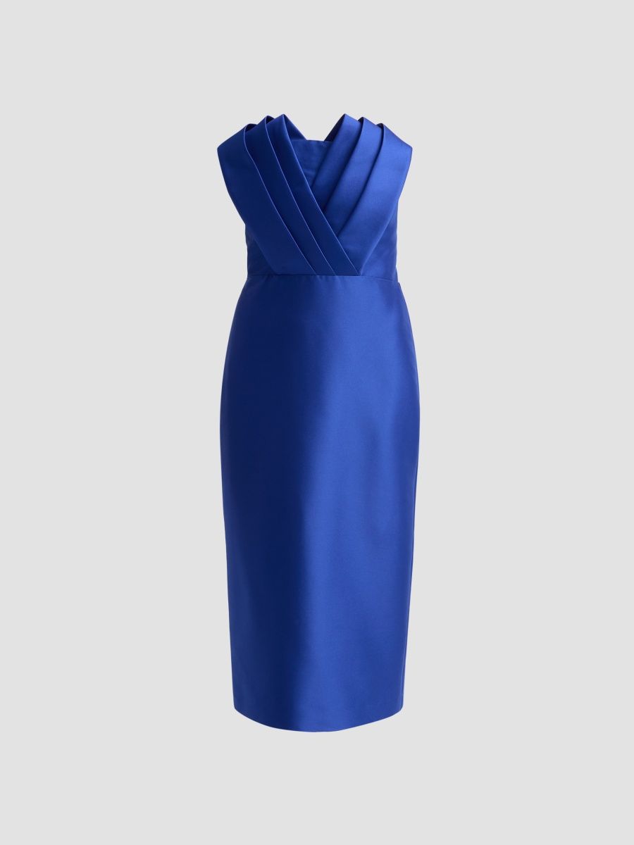 Badgley Mischka Women's Pleated Satin Cocktail Dress - Cobalt - Size 0