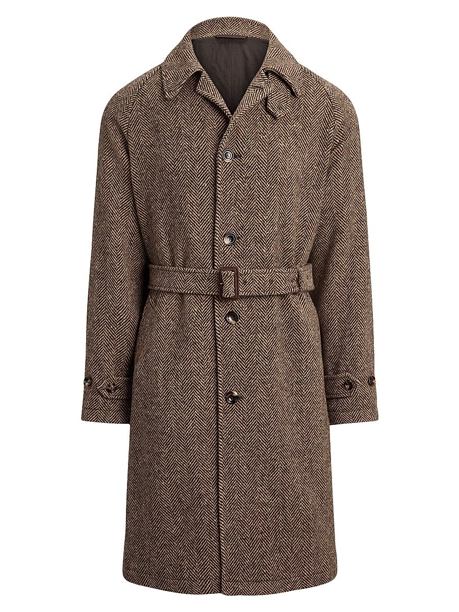 Men's Donegal Tweed Balmacaan Coat - Brown Tan Multi - Size 46
