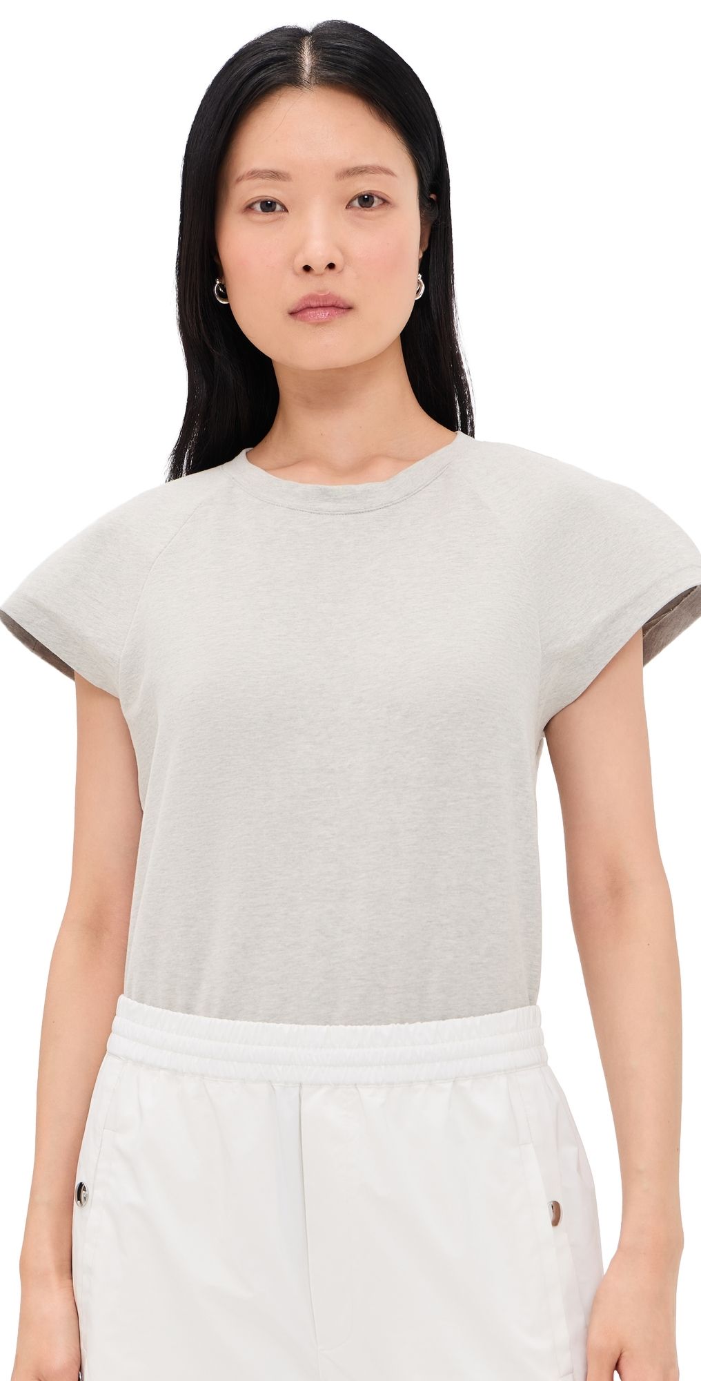 Norma Kamali Cap Sleeve Bomber Bodysuit Light Heather Grey S