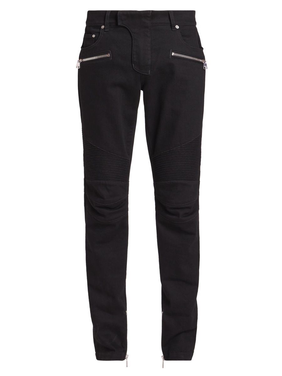 Balmain Men's Denim Mid-Rise Straight-Leg Biker Pants - Noir - Size 34