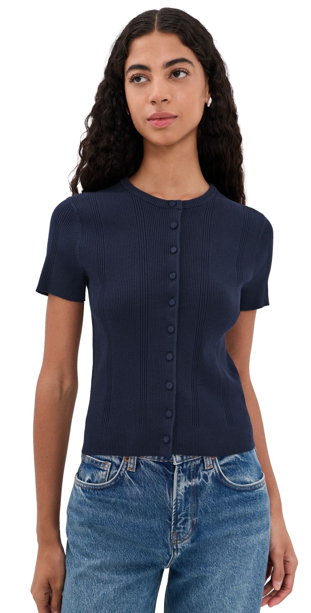 Vince Ribbed Cardigan Ink S