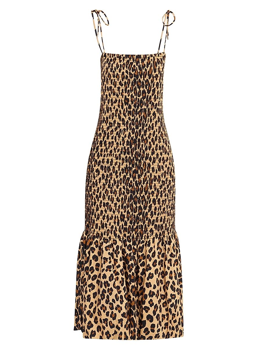 Women's Canto Leopard Print Smocked Poplin Midi-Dress - Leopard - Size Small