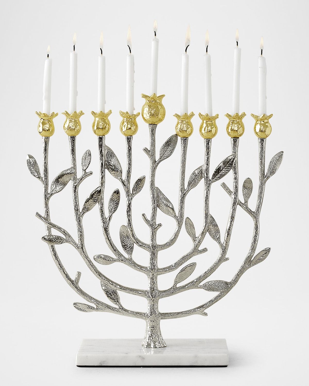 Pomegranate Silver and Gold Hanukkah Menorah with 24K Gold