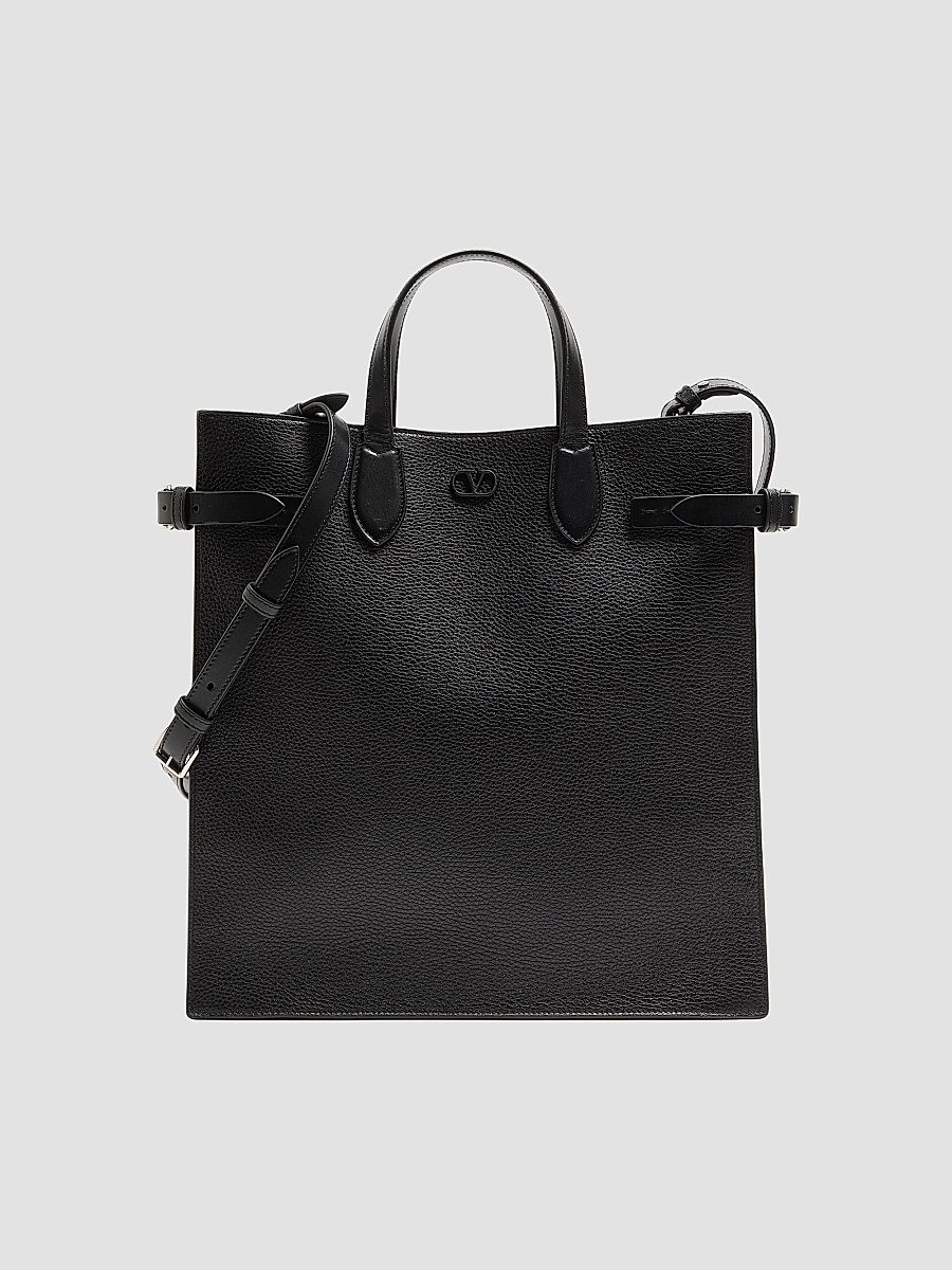 Valentino Men's Antibes Medium Shopping Bag in Grained Leather - Black