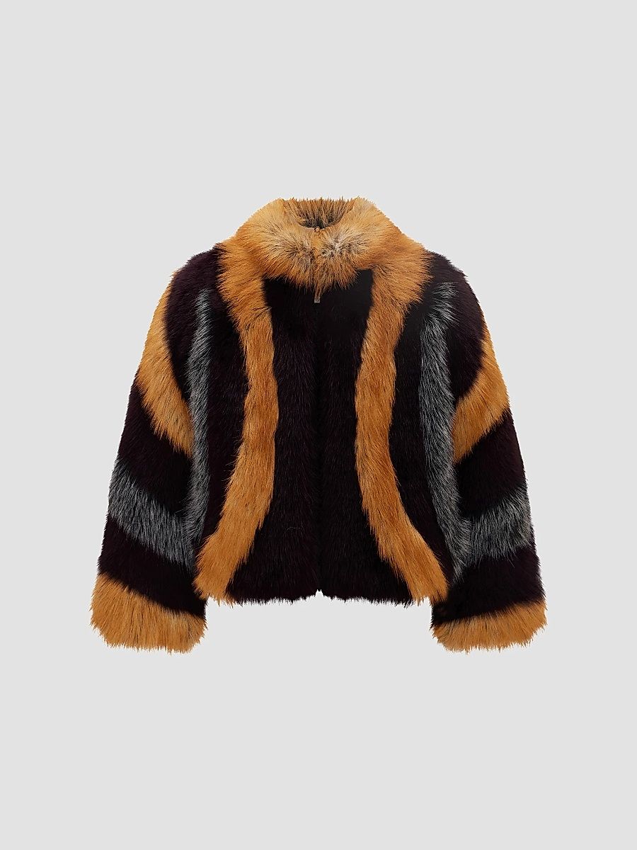 Lyla Grant Women's Faux Fur Fox Coat - Brown Multi - Size XS