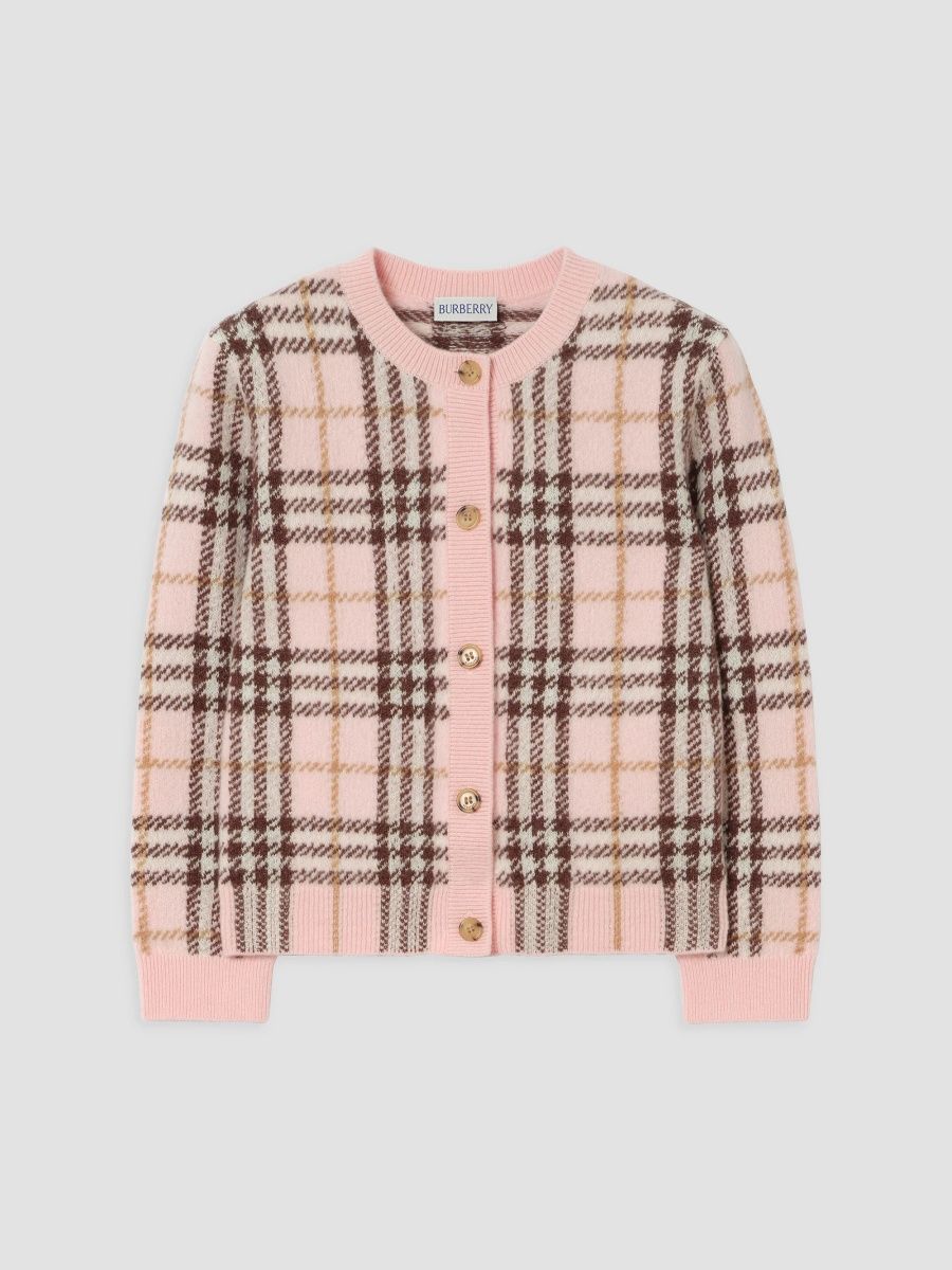 Burberry Girl's Little Girl's & Girl's Check Wool-Cashmere Cardigan - Bow Pink Check - Size 10