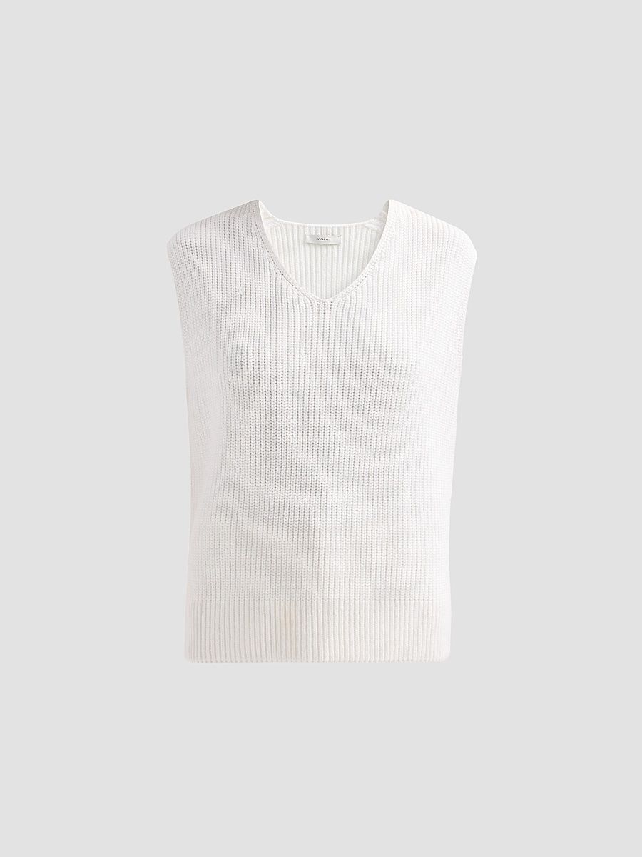 Women's Relaxed Cotton V-Neck Vest - Optic White - Size XXS